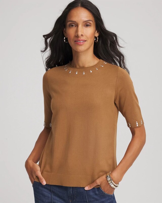 Ella Embellished Classic-Fit Sweater Tee - image 1
